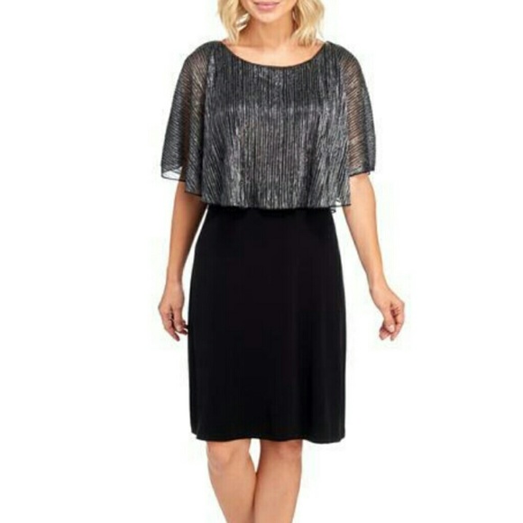 connected apparel Dresses & Skirts - Petite Lurex Striped Overlay Shift Dress